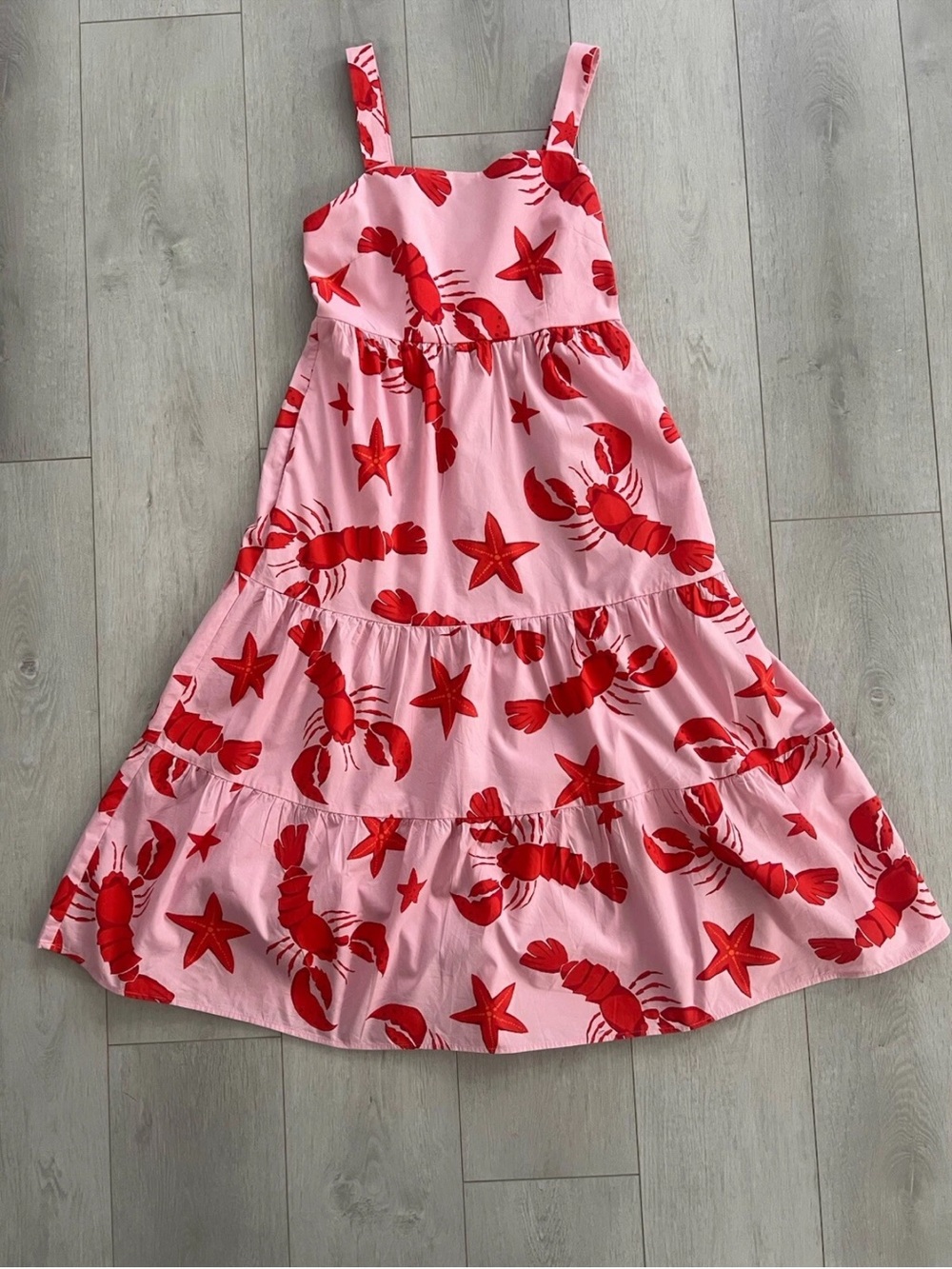 J. Crew Pink Sundress Red Lobster & Starfish Motif maxi flowy 4/S hamptons